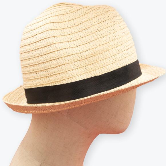 Vintage Womens Straw Fedora w/ Black Band - Picture 2 of 7